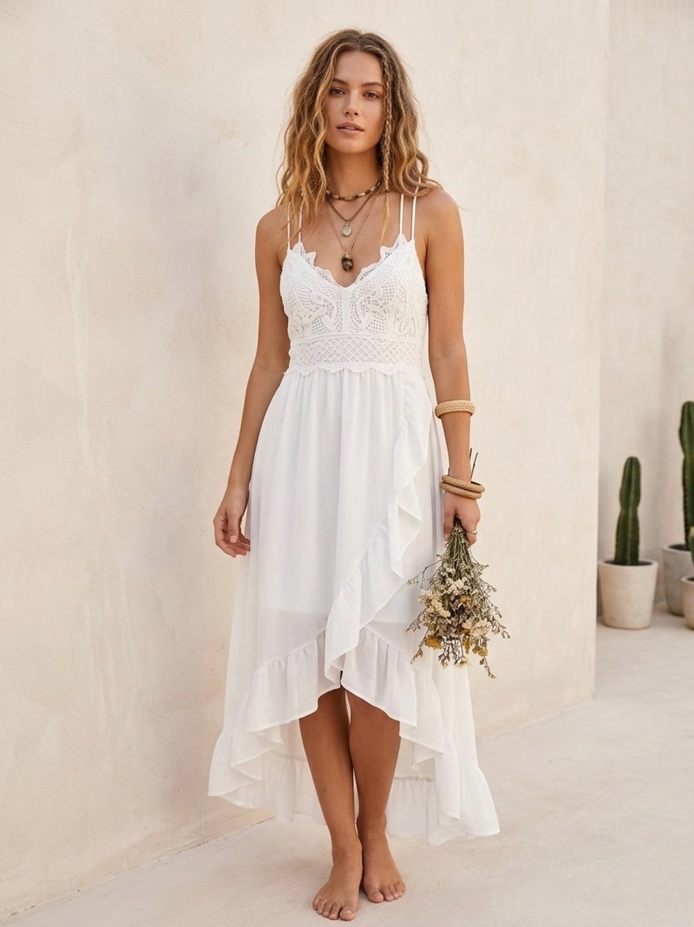 🤍NWOT White Birch “Cross My❤️Crochet Bust, Ruffle Hem Dress➡️Lined w/Romper⬅️”1X